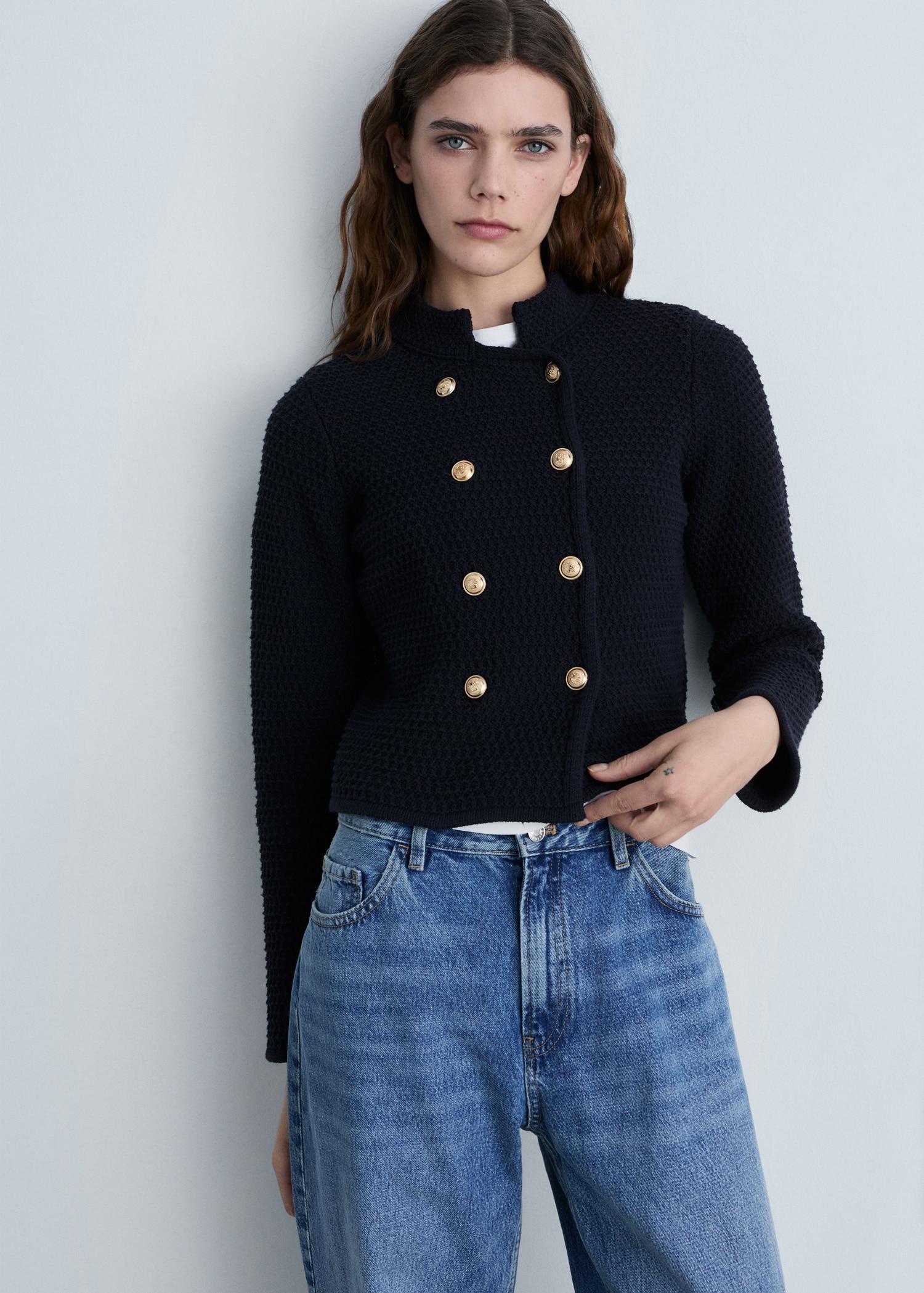 Double-breasted knitted jacket - Women | MANGO USA Product Image
