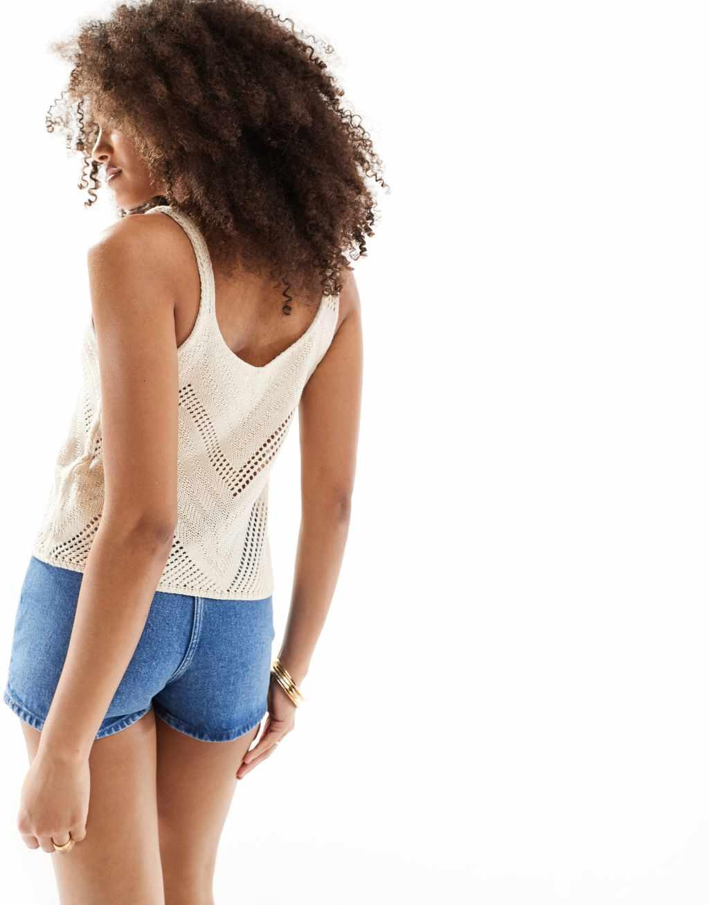 JDY eyelet knit tank top in cream Product Image