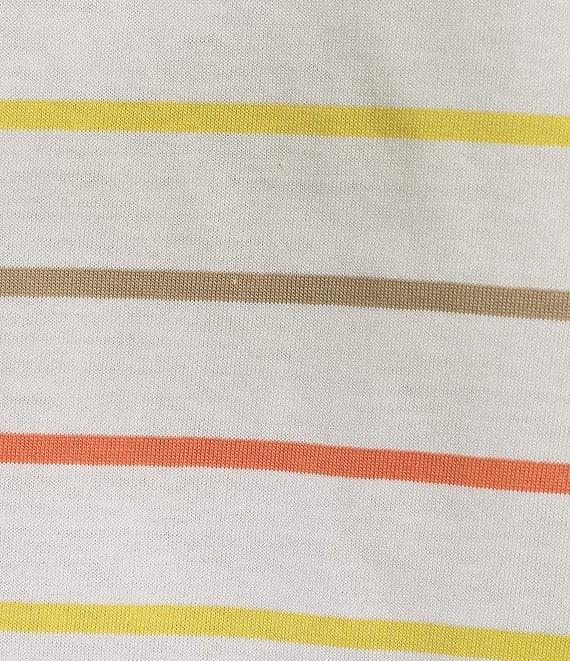 Multiples Petite Size Yarn-Dye Jersey Knit Stripe Boat Neck Elbow Sleeve Fitted Top Product Image