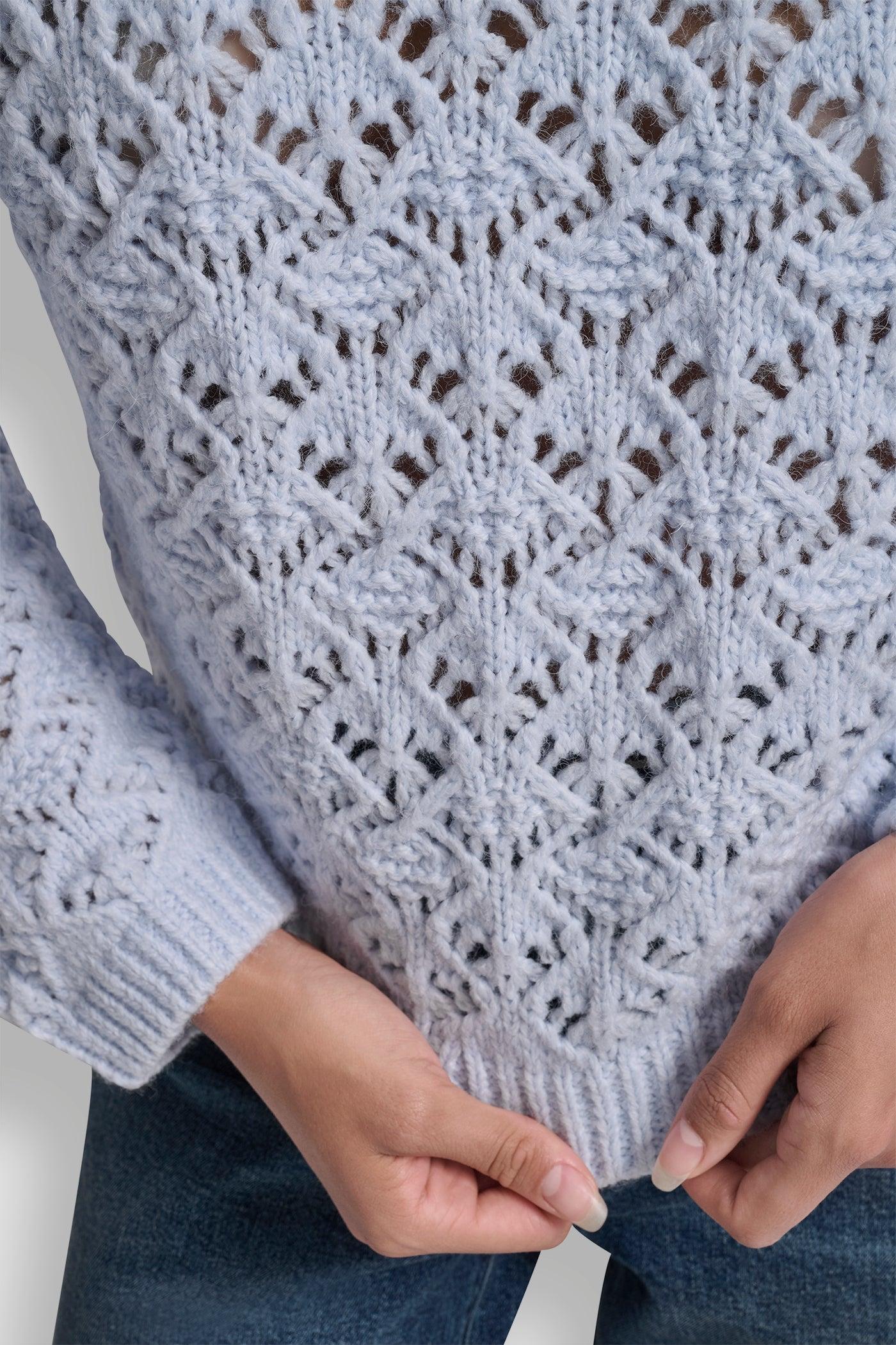 POINTELLE STITCH LONG SLEEVE CREW NECK SWEATER Product Image