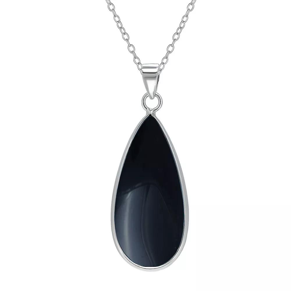 Aleure Precioso Sterling Silver Pear Shaped Gemstone Drop Pendant Necklace, Women's, Size: 18", Black Product Image
