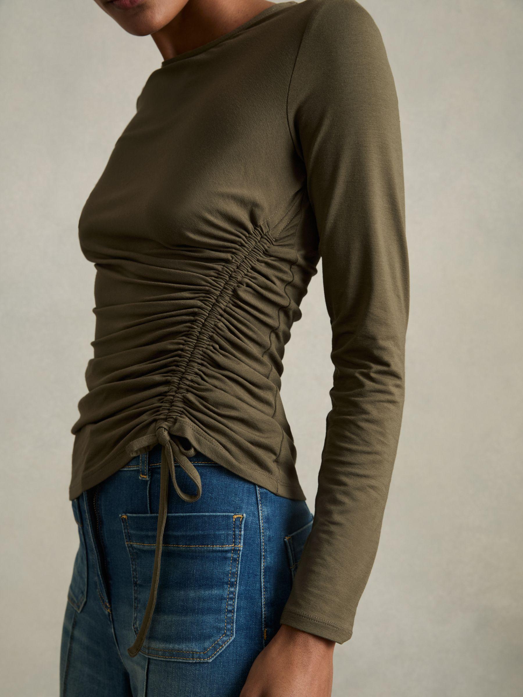 Jersey Ruched Top in Khaki Product Image