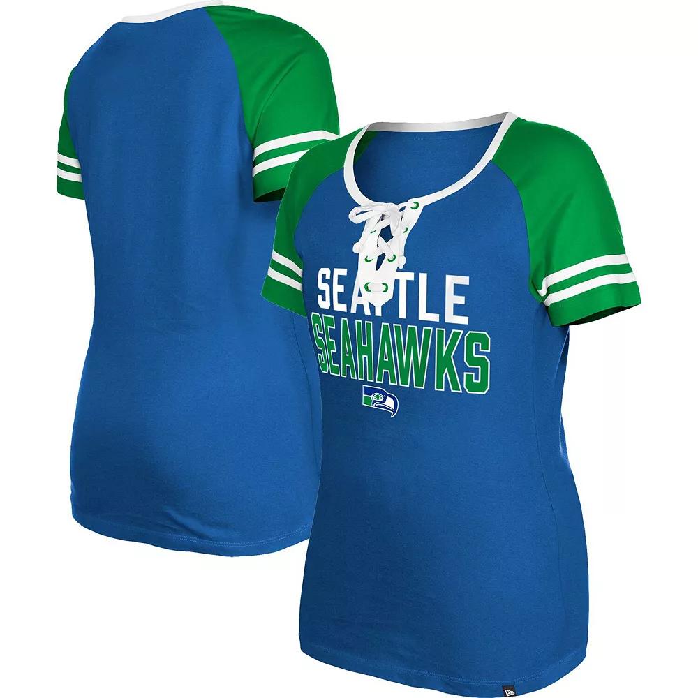 Women's New Era College Navy Seattle Seahawks Raglan Lace-Up T-Shirt, Size: Large, Blue Product Image