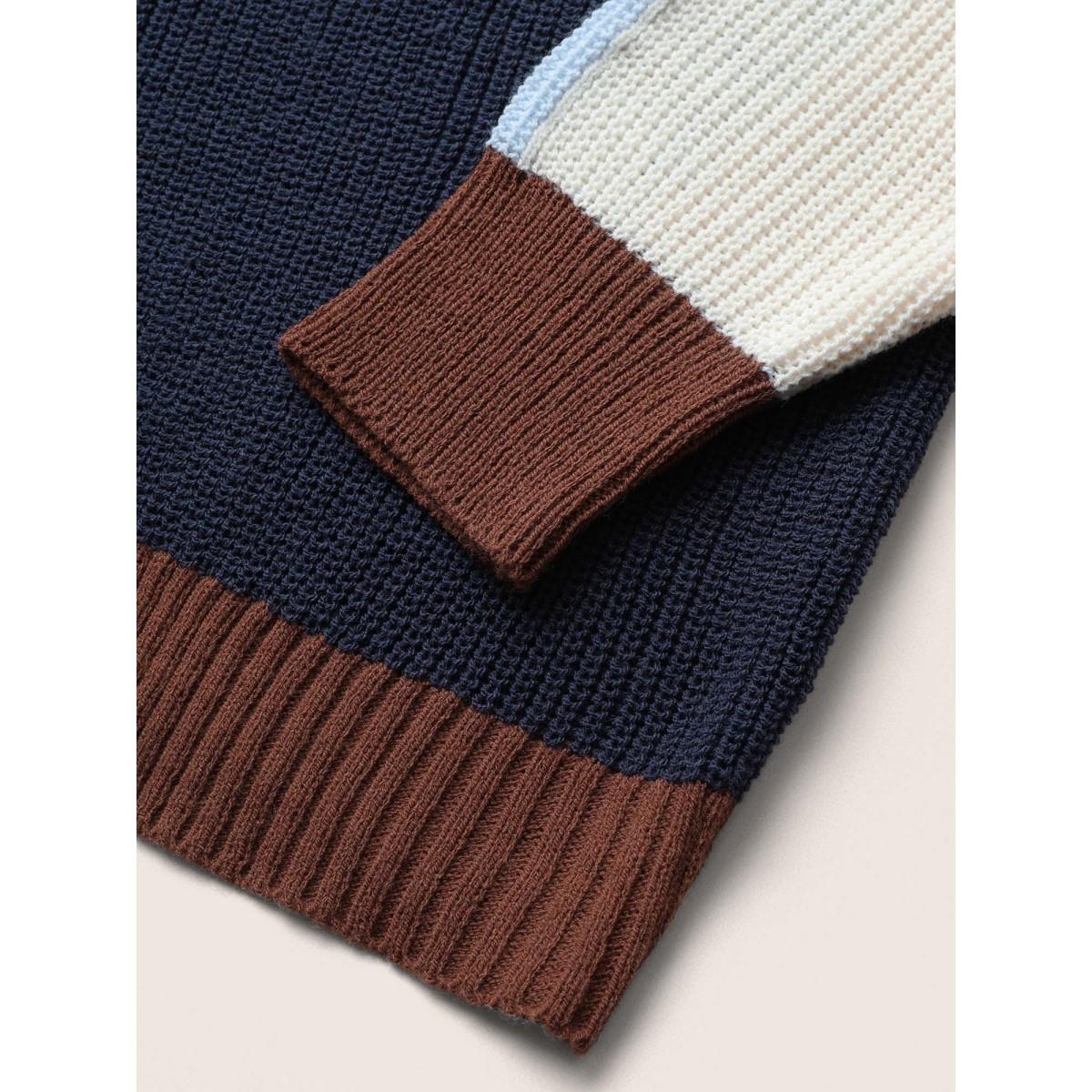 Plus Size Asymmetrical Colorblock Contrast Drop Shoulder Pullover DarkBrown Women Casual Loose Long Sleeve Round Neck Dailywear Pullovers BloomChic 18-20/2X Product Image