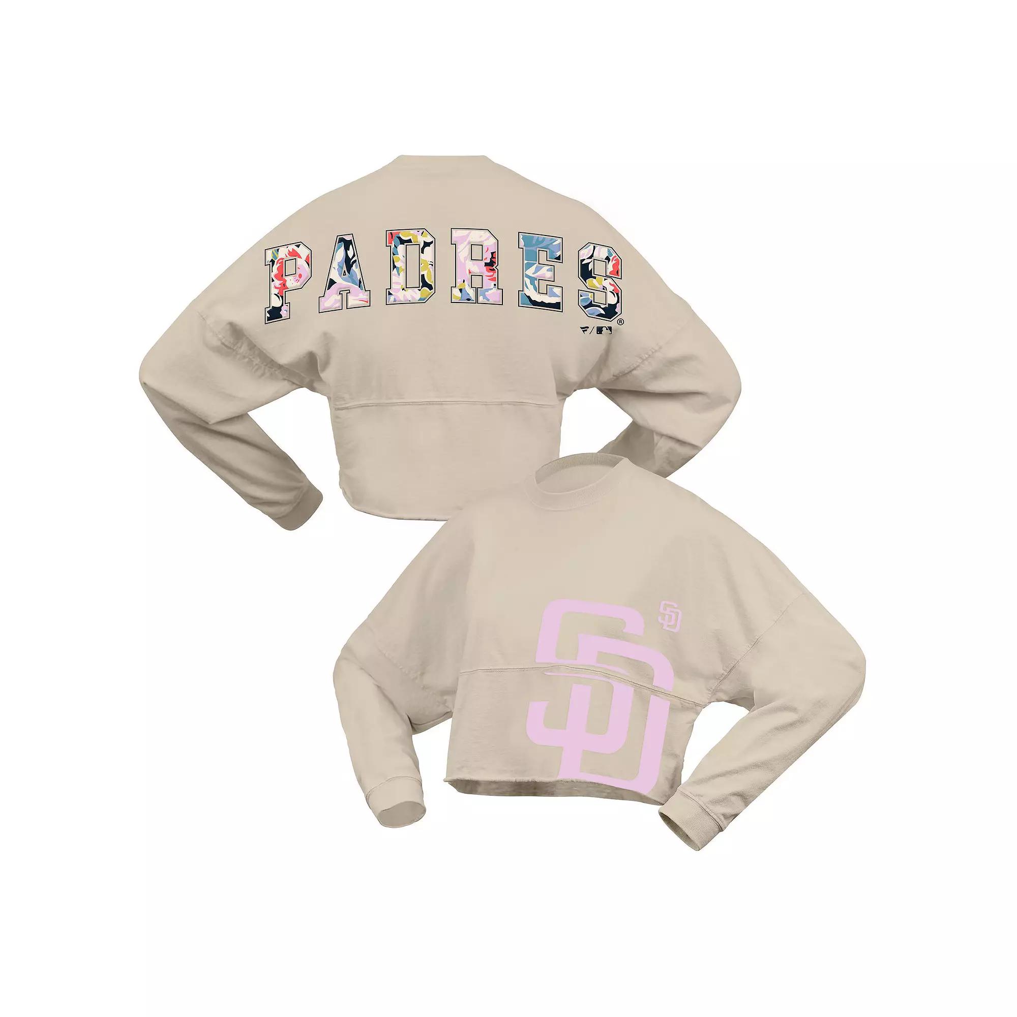 Women's Fanatics  Cream San Diego Padres Floral Preppy Cropped Long Sleeve T-Shirt, Size: XXL, Beige Product Image