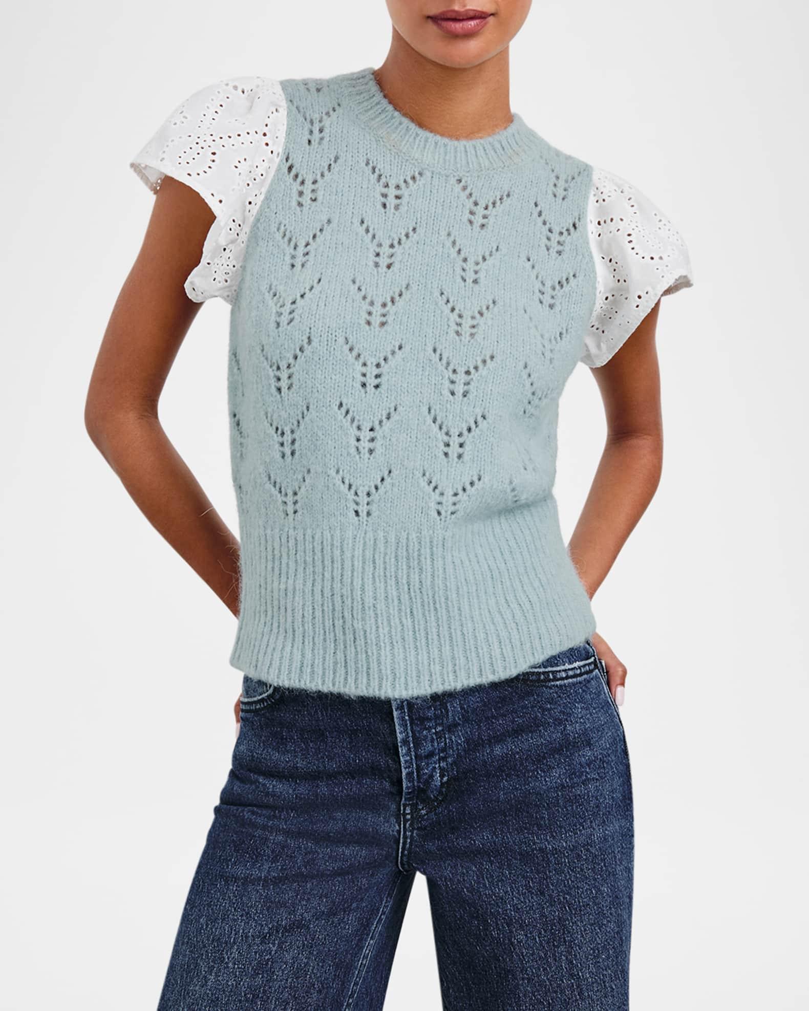 Everly Pointelle Knit Flutter-Sleeve Top Product Image