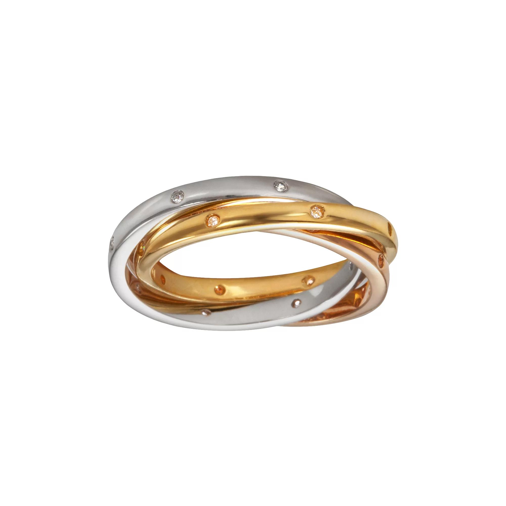 Sophie Miller 14k Gold Over Silver & Sterling Silver Tri-Tone Cubic Zirconia Interlocking Ring, Women's, Size: 6, White Product Image