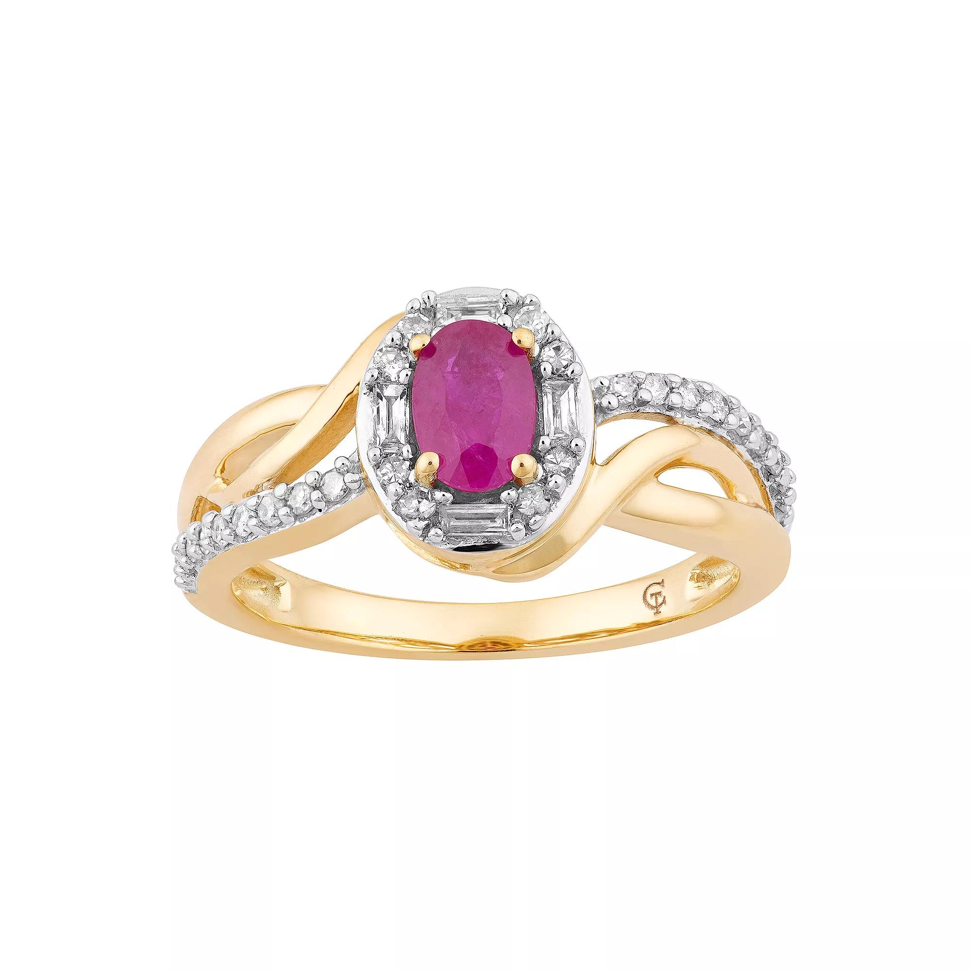 10k Gold Ruby & 1/4 Carat T.W. Diamond Swirl Ring, Women's, Size: 6 Product Image