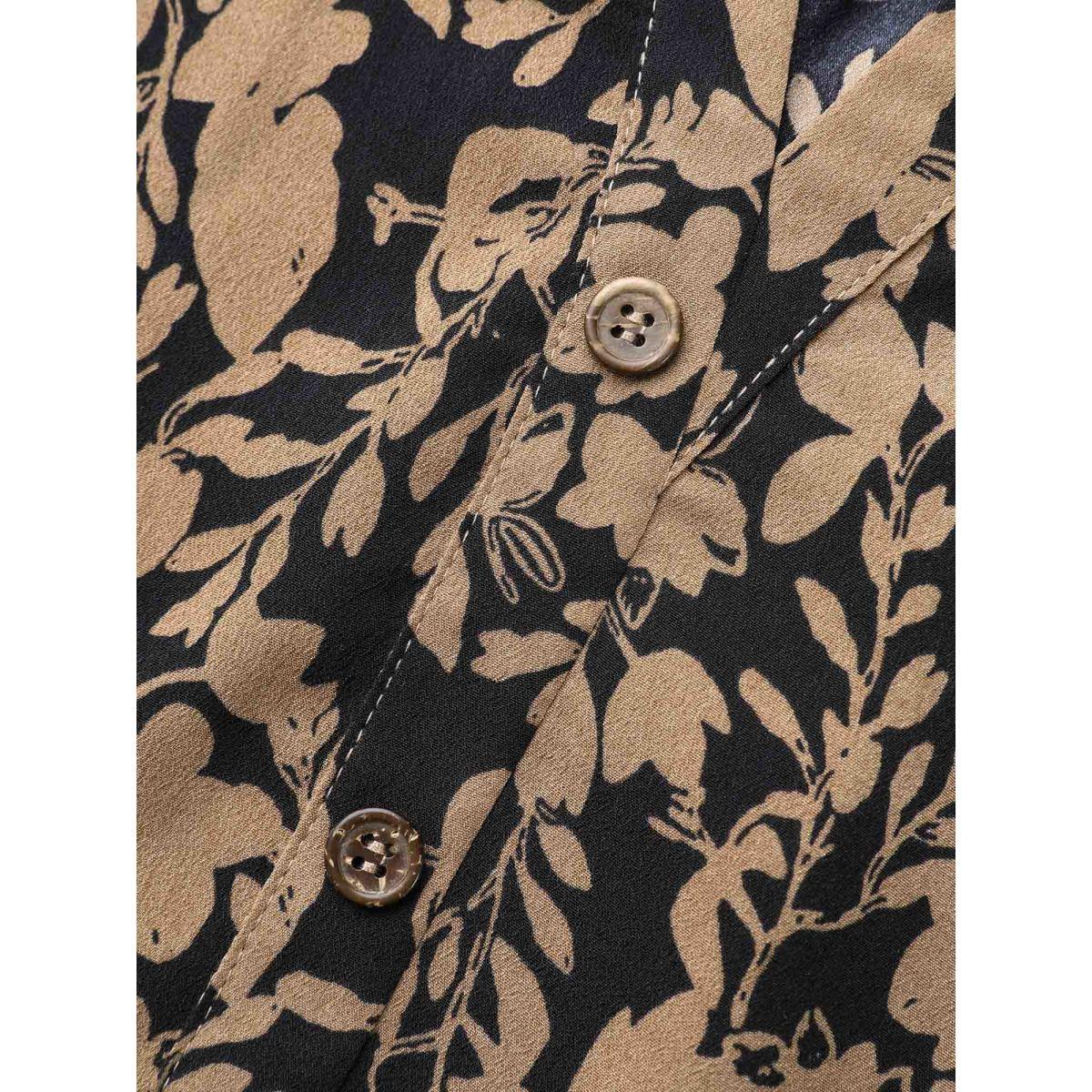 Plus Size BlackFlower Silhouette Floral Print Notched Frill Trim Blouse Women Elegant Long Sleeve Notched collar Everyday Blouses BloomChic 14-16/1X Product Image