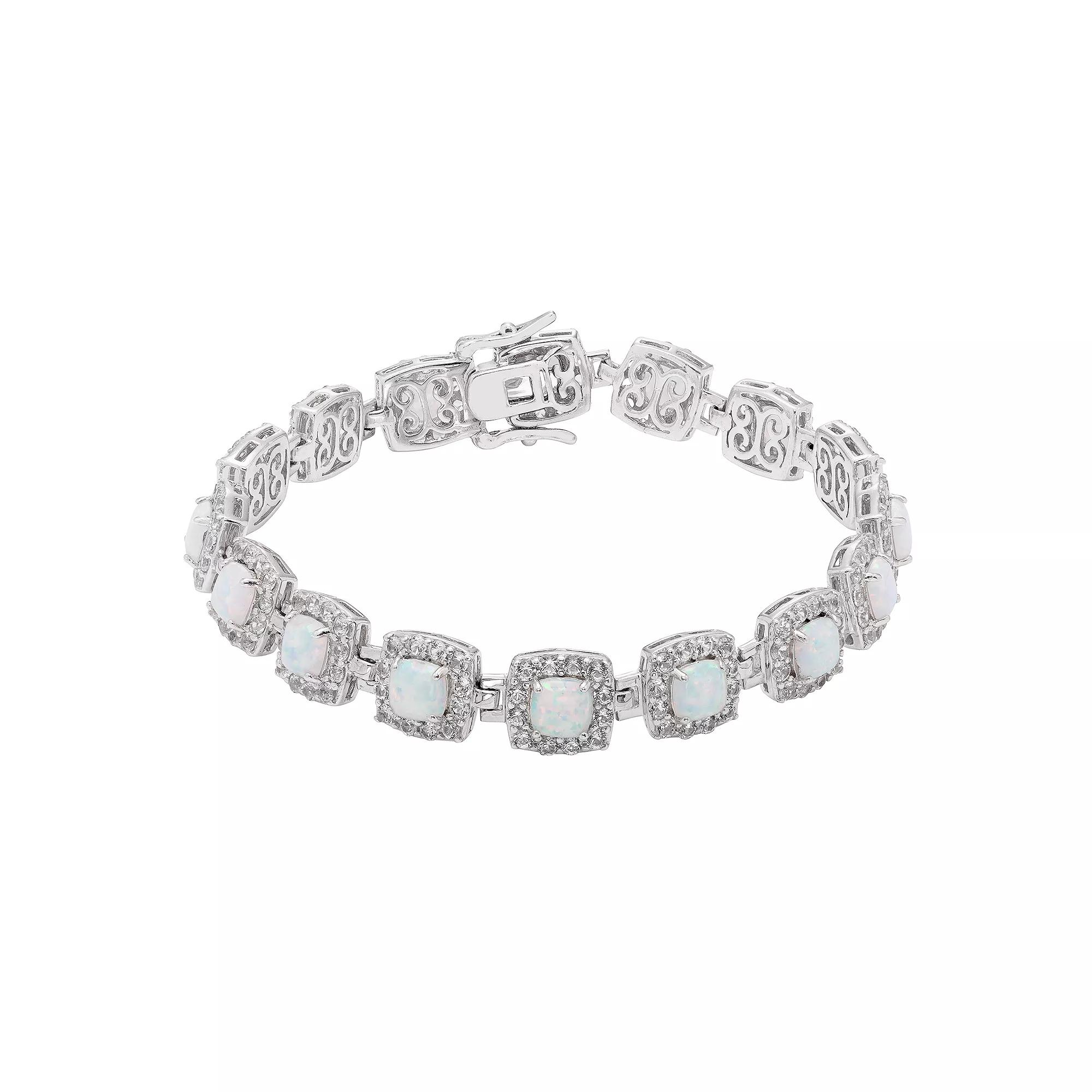 The Regal Collection Sterling Silver Lab-Created Opal & White Sapphire Halo Bracelet, Women's,  Product Image