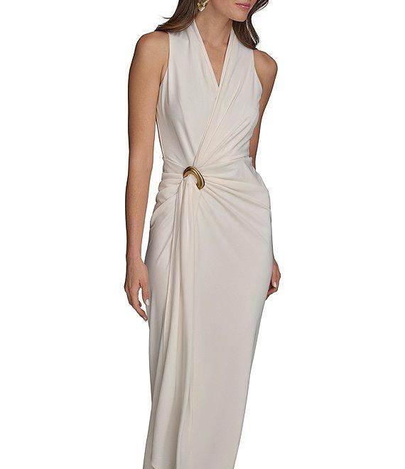 Donna Karan V-Neck Knot Front Sheath Dress Product Image