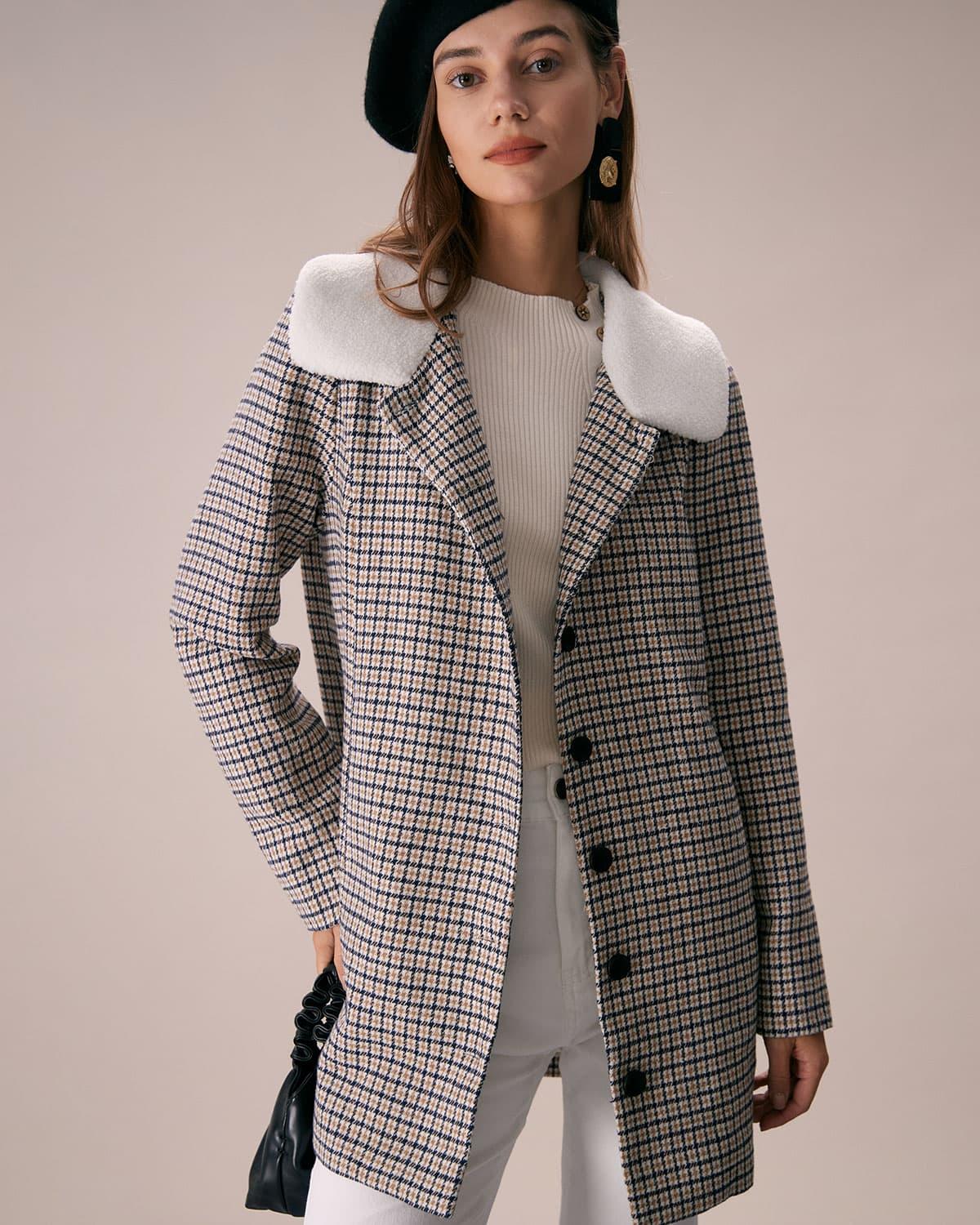 The Khaki Lapel Single Breasted Plaid Blazer Product Image