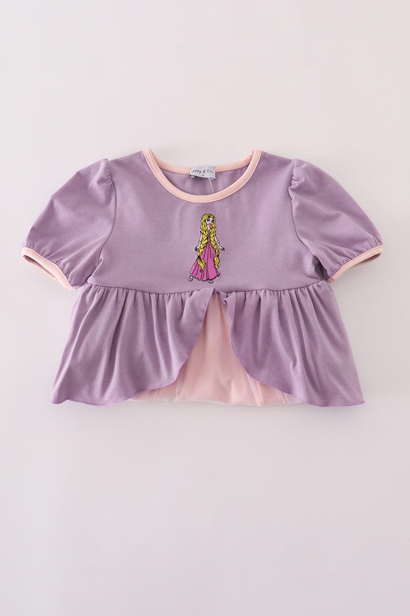 Purple princess embroidery ruffle dress Product Image