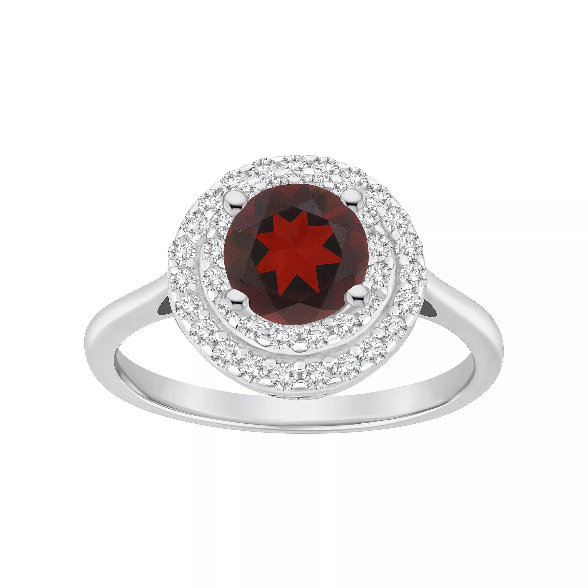 Celebration Gems Sterling Silver Round-Cut Swiss Blue Topaz & White Topaz Double Halo Ring, Women's,  Product Image