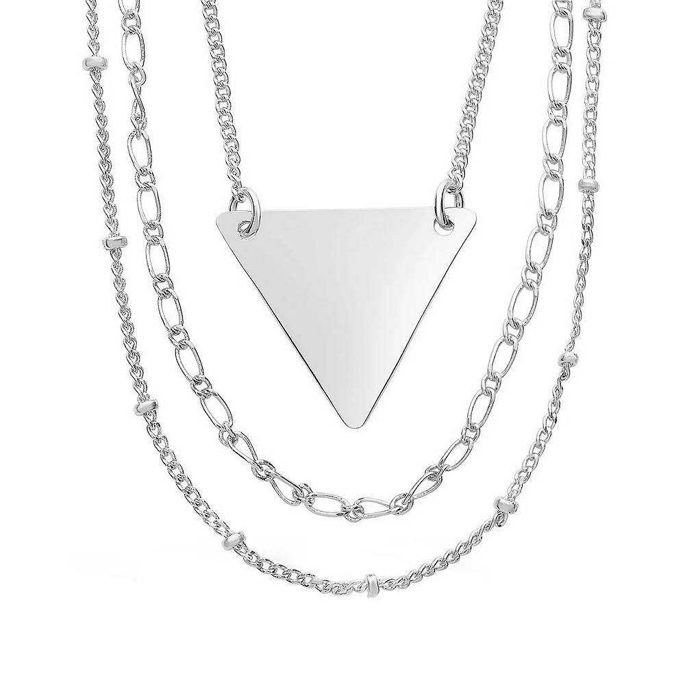 MC Collective Triple Chain Layered Triangle Necklace, Women's, Silver Tone Product Image