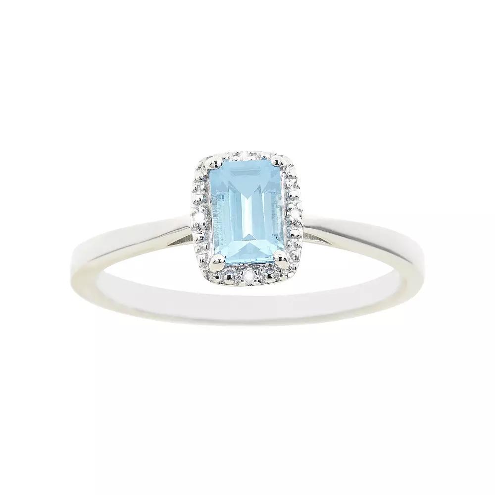 Celebration Gems Sterling Silver White Topaz & Diamond Accent Rectangle Halo Ring, Women's,  Product Image