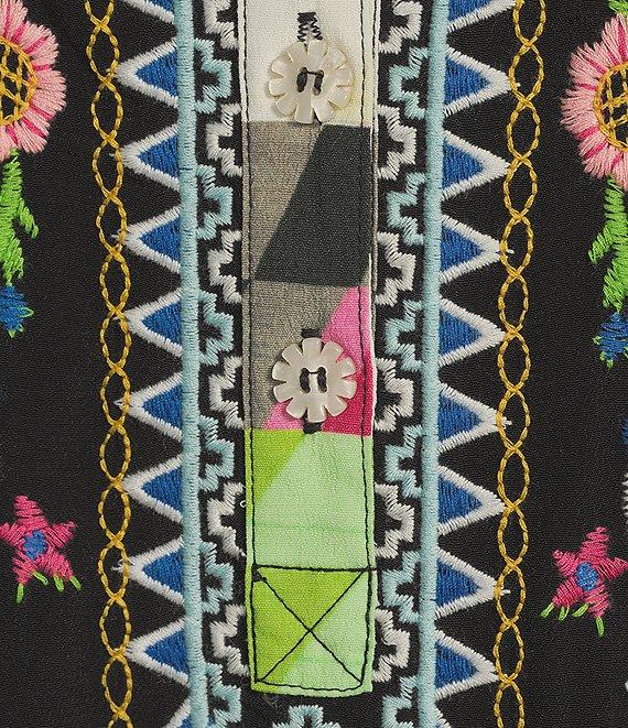 John Mark Embroidered Floral Y-Neck 3/4 Sleeve Tunic Product Image