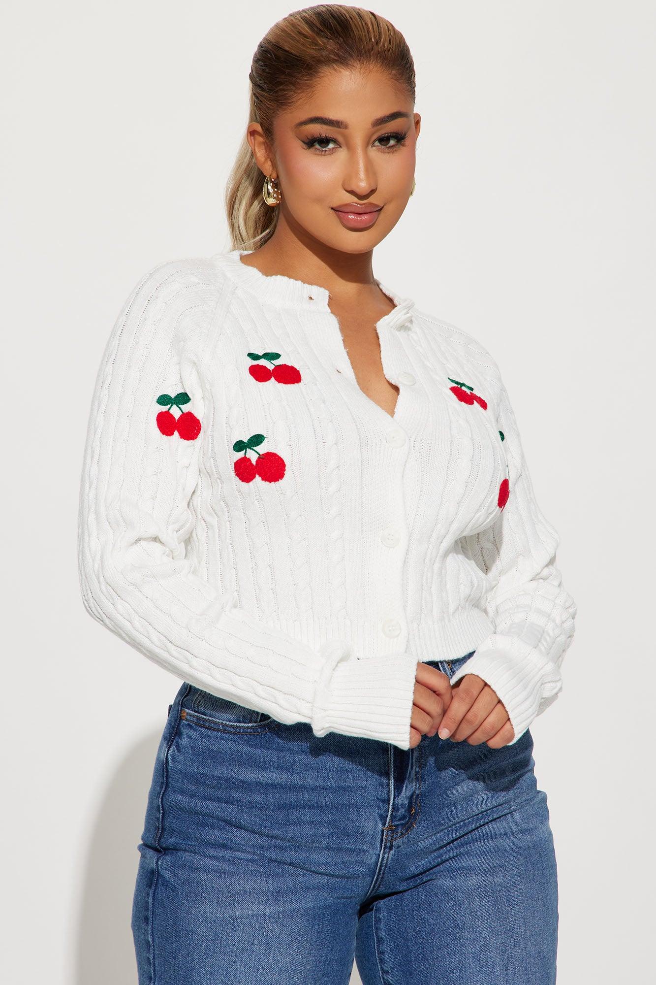 Cherry Season Cardigan - Ivory/combo Product Image