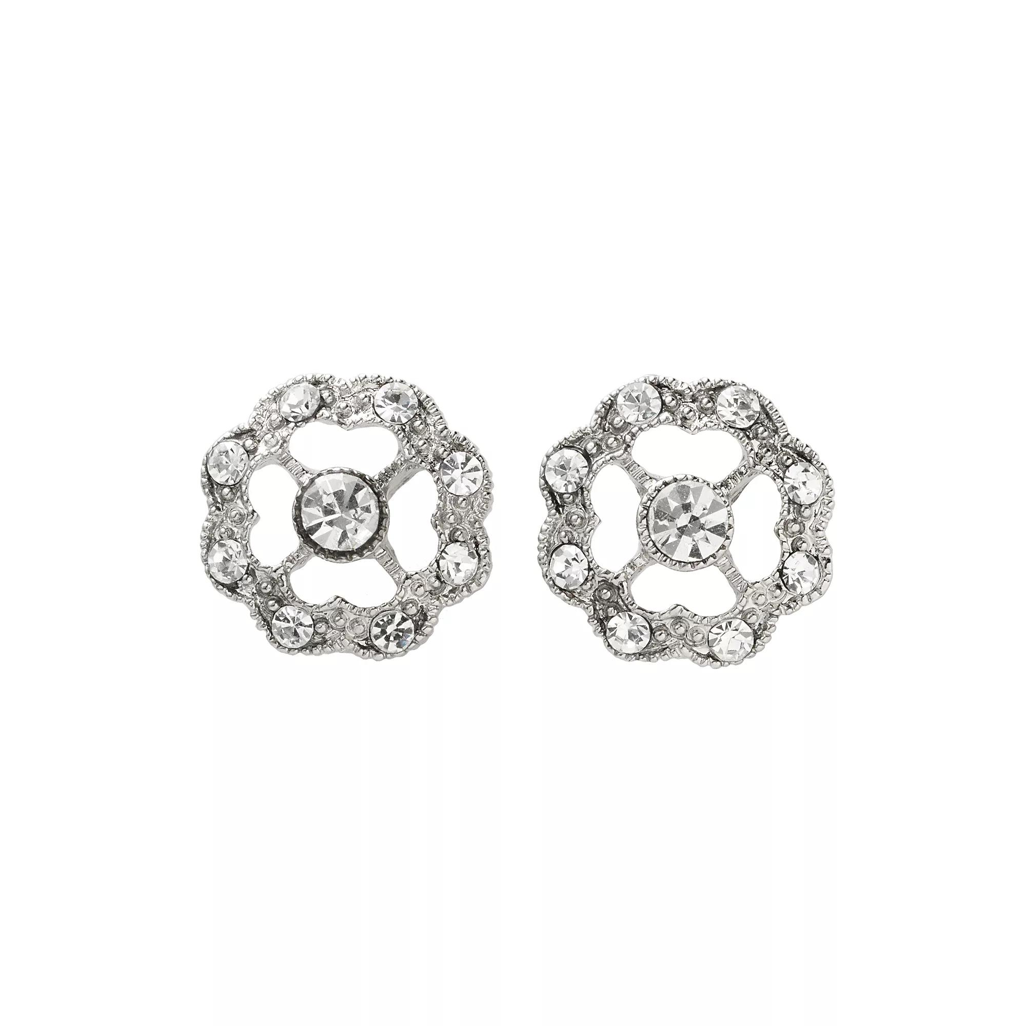 1928 Silver-Tone Simulated Crystal Stud Earrings, Womens, Silver Tone Product Image