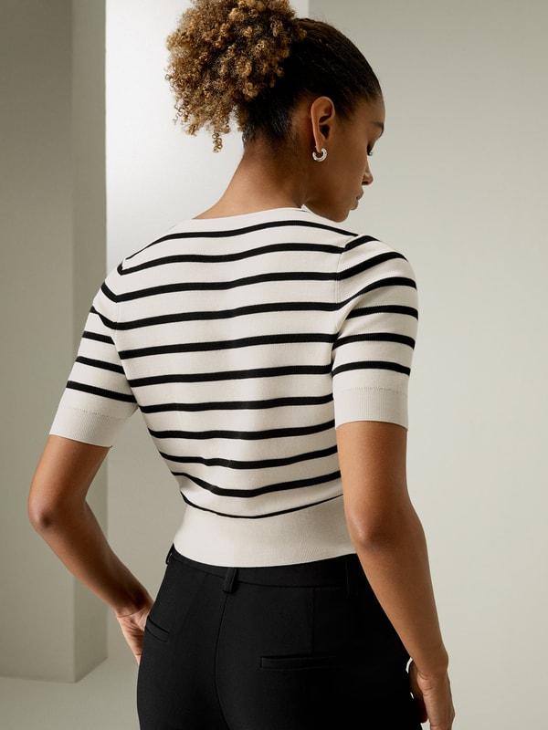 Silk Striped Cropped Knit Top Product Image