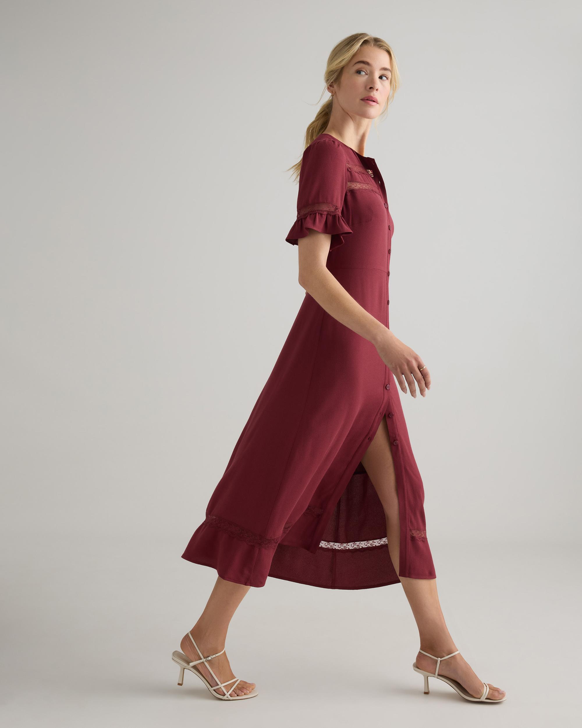 Quince | Women's Lightweight Crepe Lace Inset Midi Dress Size XL, Viscose Product Image