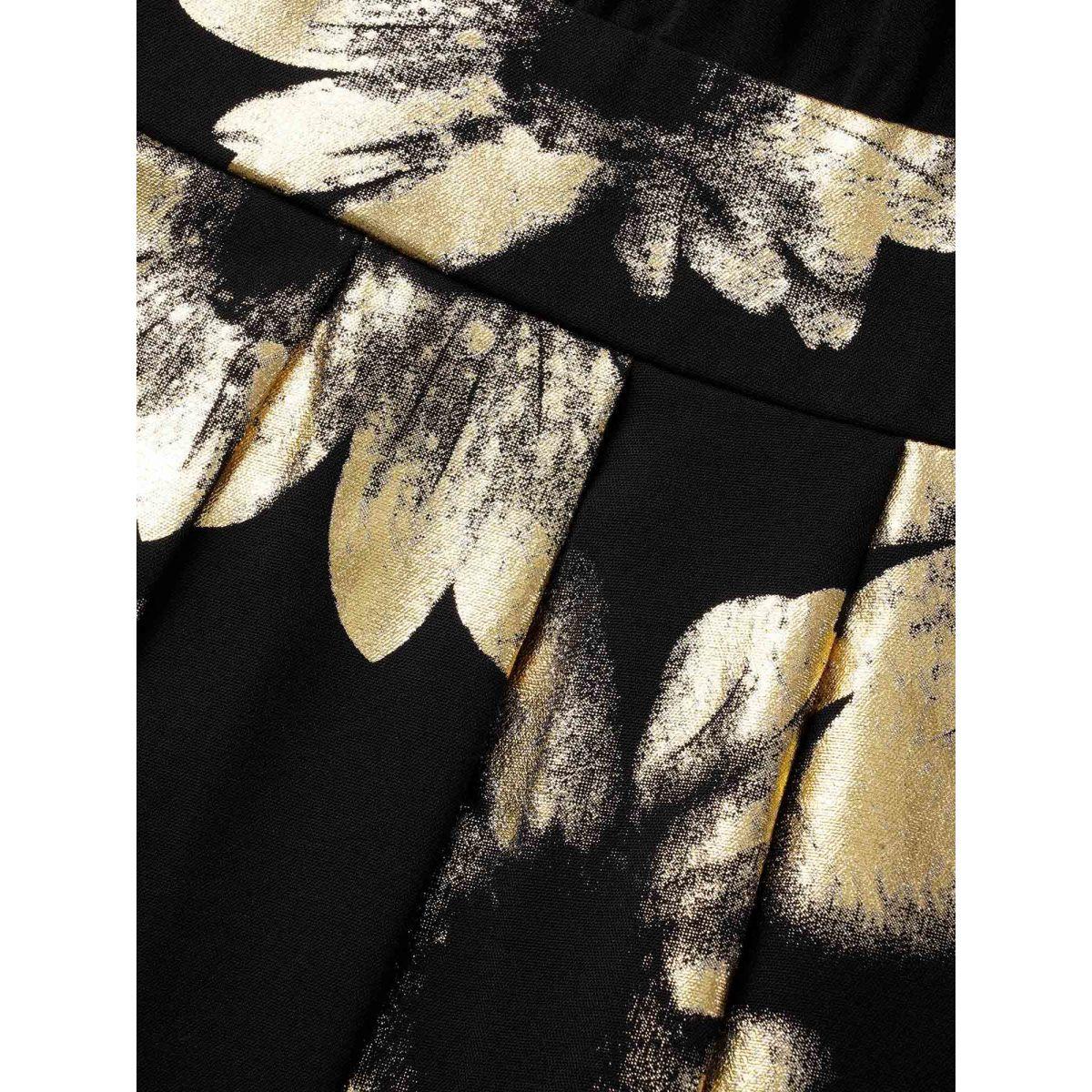 Plus Size Brush Glitter Pocket Patchwork Dress Black Women Party Printed V-neck Long Sleeve Curvy Midi Dress BloomChic 18-20/2X Product Image