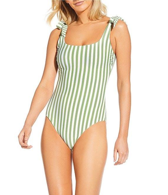A Loves A Reversible Sunshine Ditzy Floral Stripe Bandeau Tie Shoulder One Piece Swimsuit Product Image