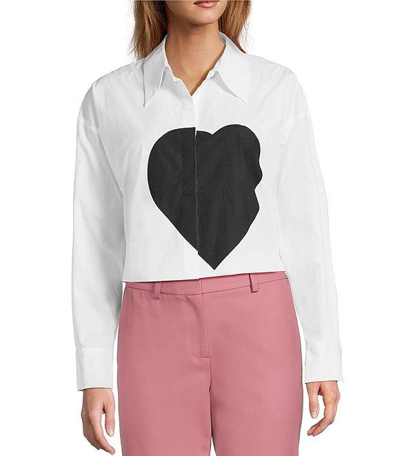 Tara Jarmon Carola Woven Point Collar Long Sleeve Heart Button Front Shirt Product Image