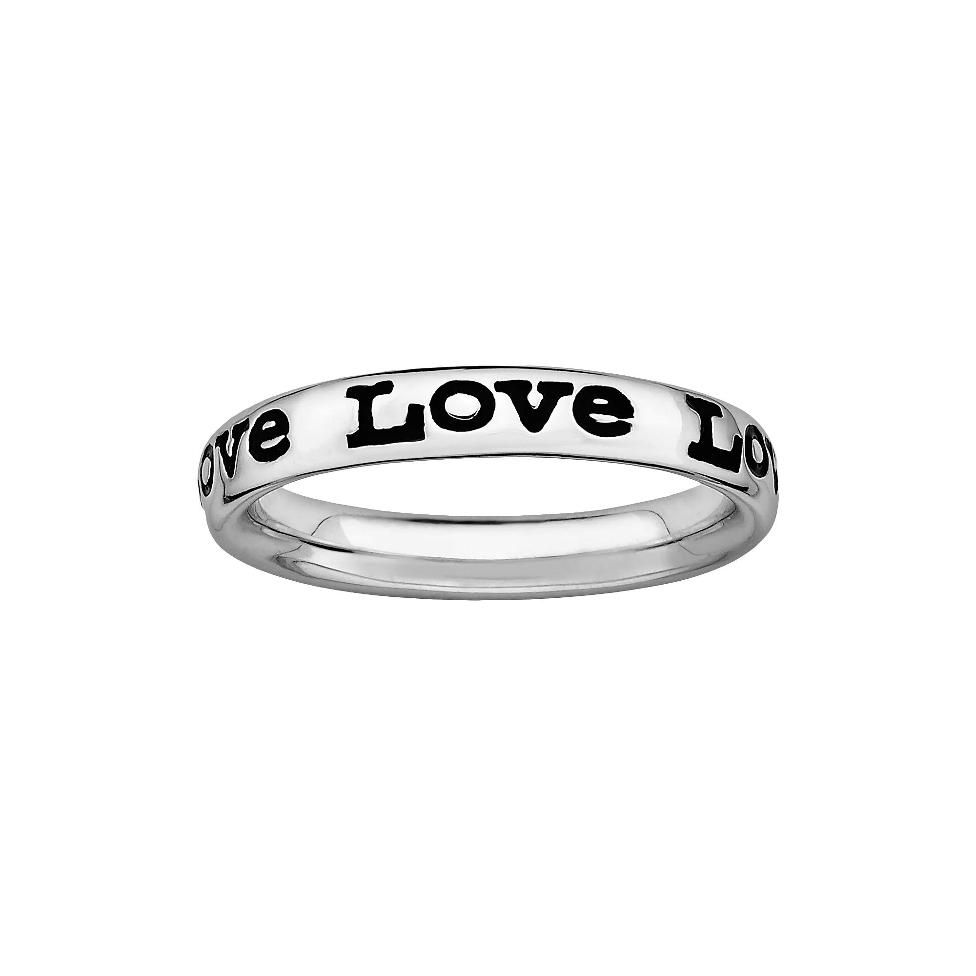 Stacks & Stones Sterling Silver Black Enamel "Love" Stack Ring, Women's, Size: 7 Product Image