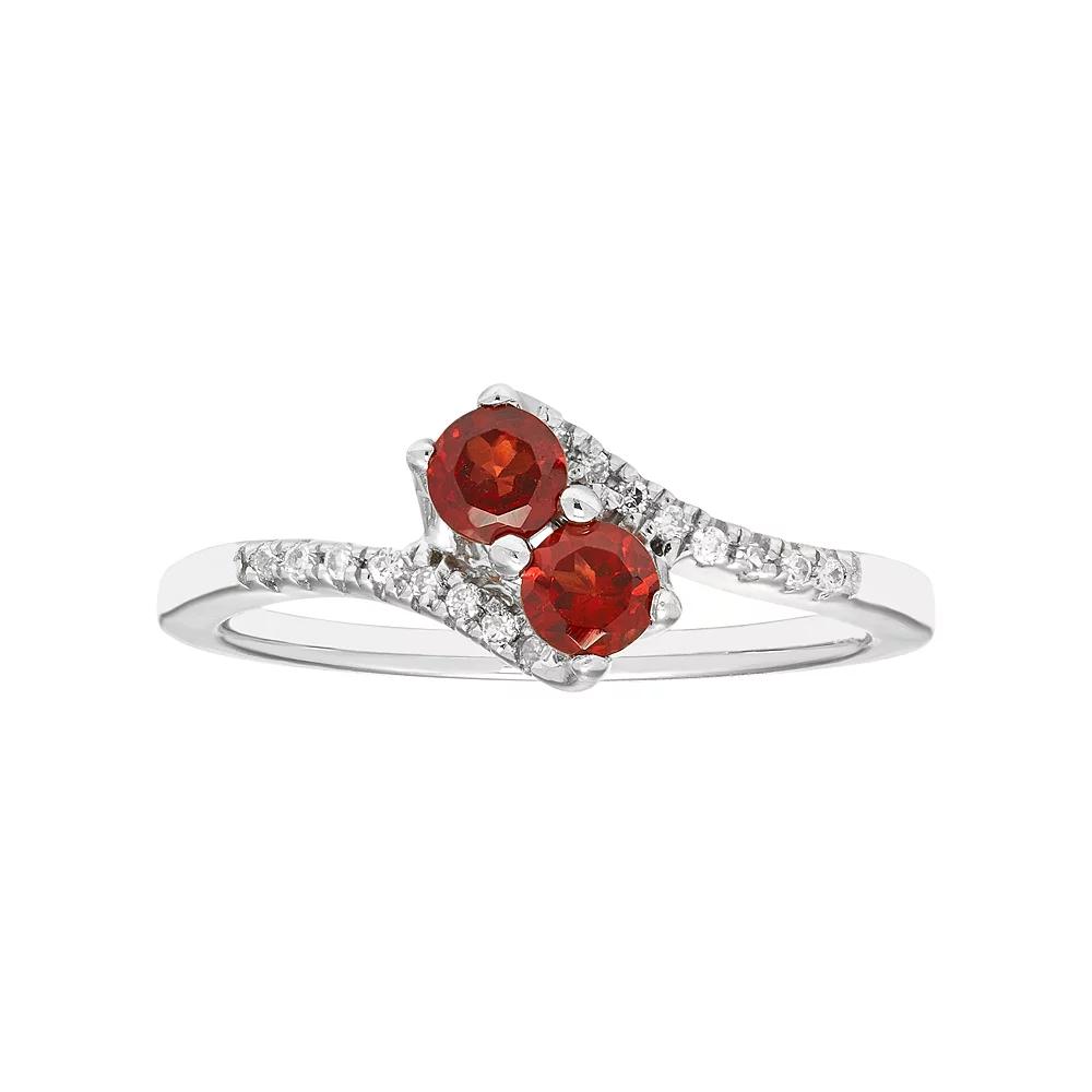 Sterling Silver Garnet Two Stone & Diamond Accent Bypass Ring, Women's, Size: 6, Red Product Image