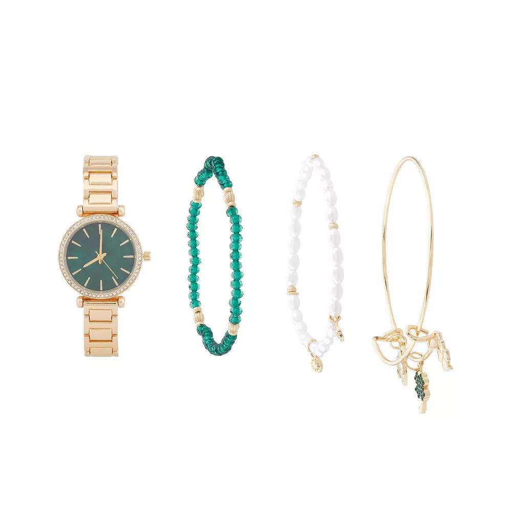 Jessica Carlyle Gold-Tone Watch & Bracelet Set with Crystal Accents & Beaded Details, Women's, Size: Medium Product Image