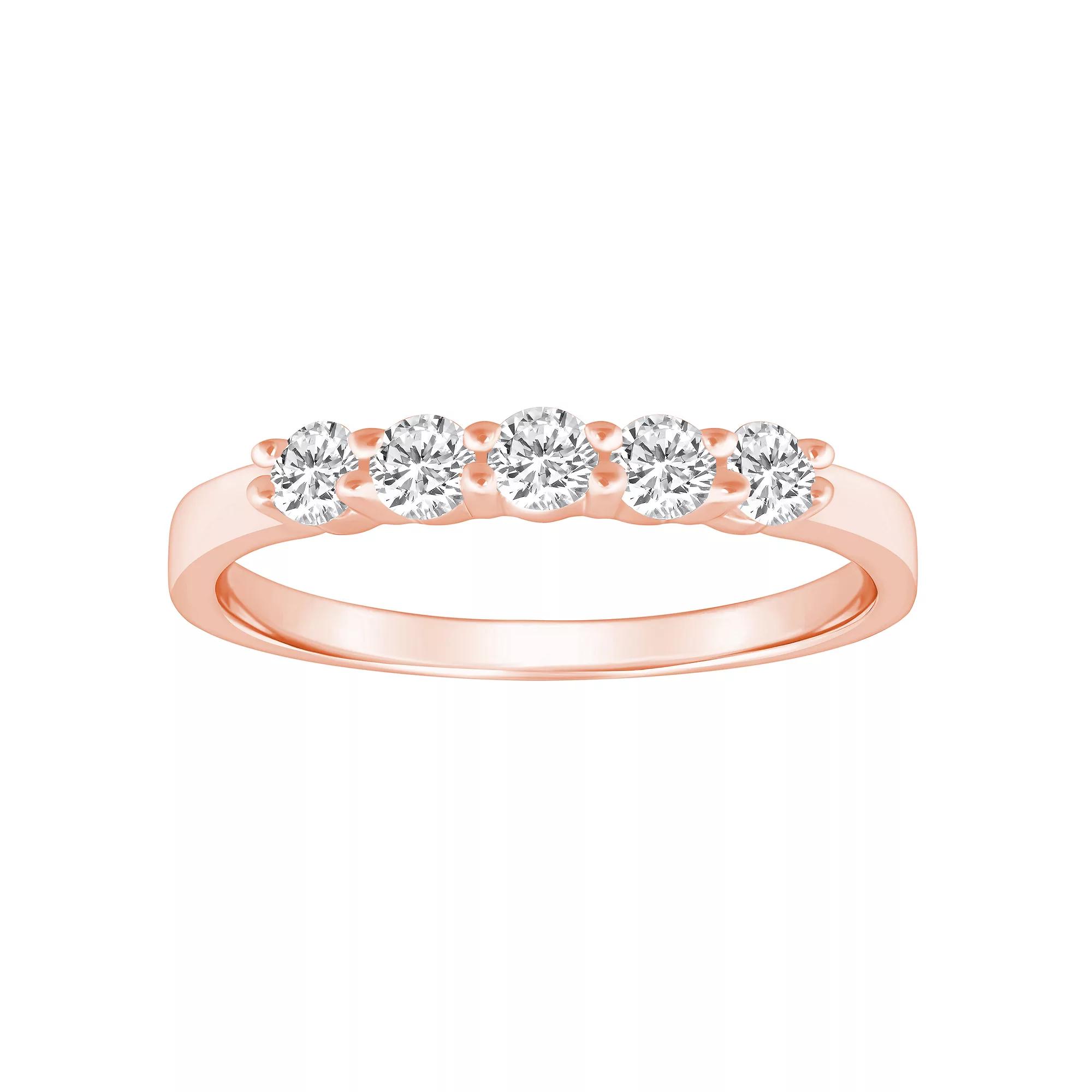 Alyson Layne 14k Gold 1/2 Carat T.W. Diamond 5-Stone Wedding Band, Women's, Size: 8.50, Pink Product Image