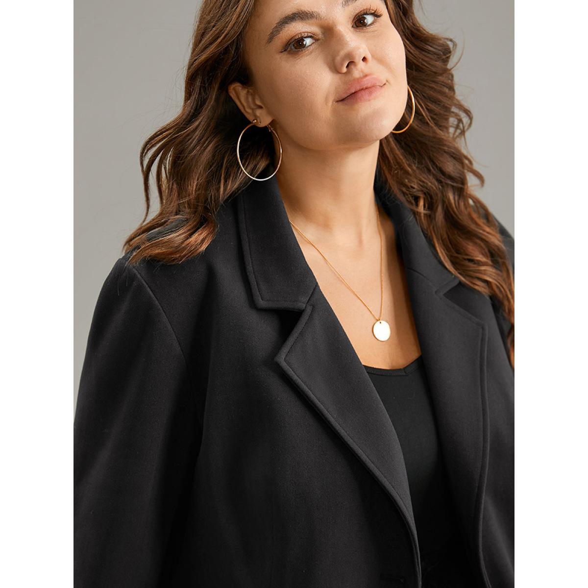 Plus Size Indigo Plisse Satin Button Up Curved Hem Blouse Women Office Long Sleeve Shirt collar Office Blouses BloomChic 30/6X Product Image