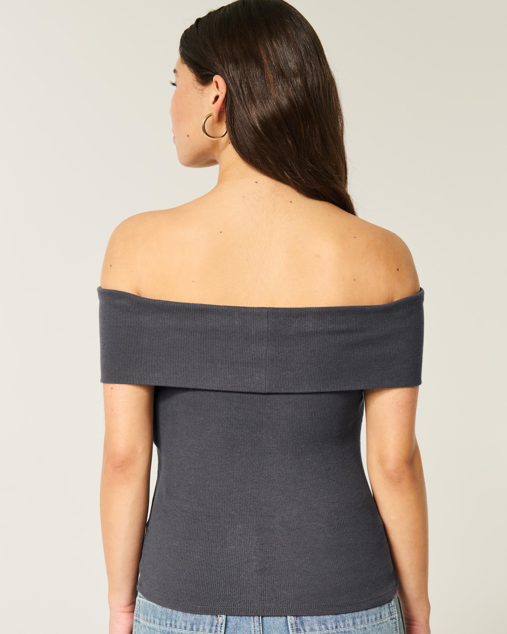 Ribbed Off-the-Shoulder Foldover Top Product Image