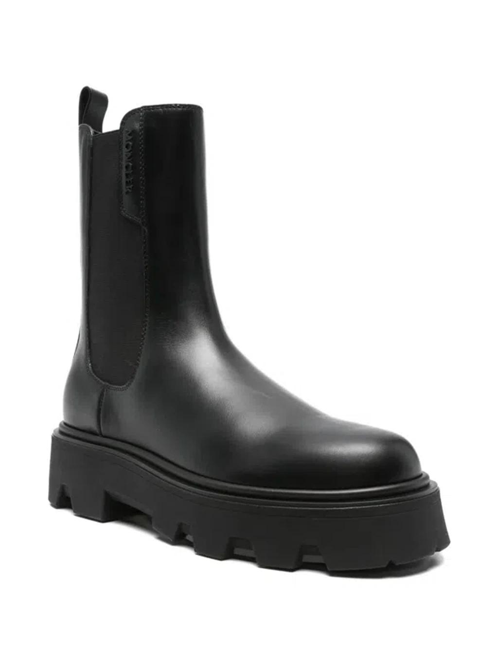 MONCLER Black Leather Aurea Chelsea Ankle Boots In Gray Product Image