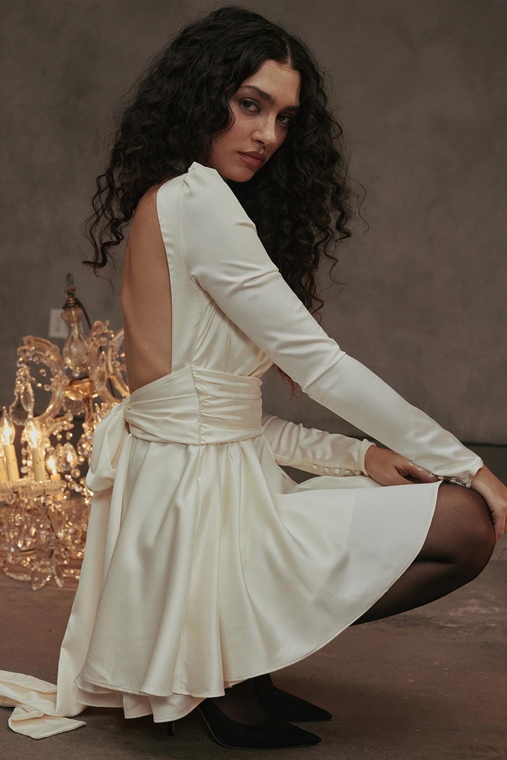 Aryana  ivory bow mini dress Product Image