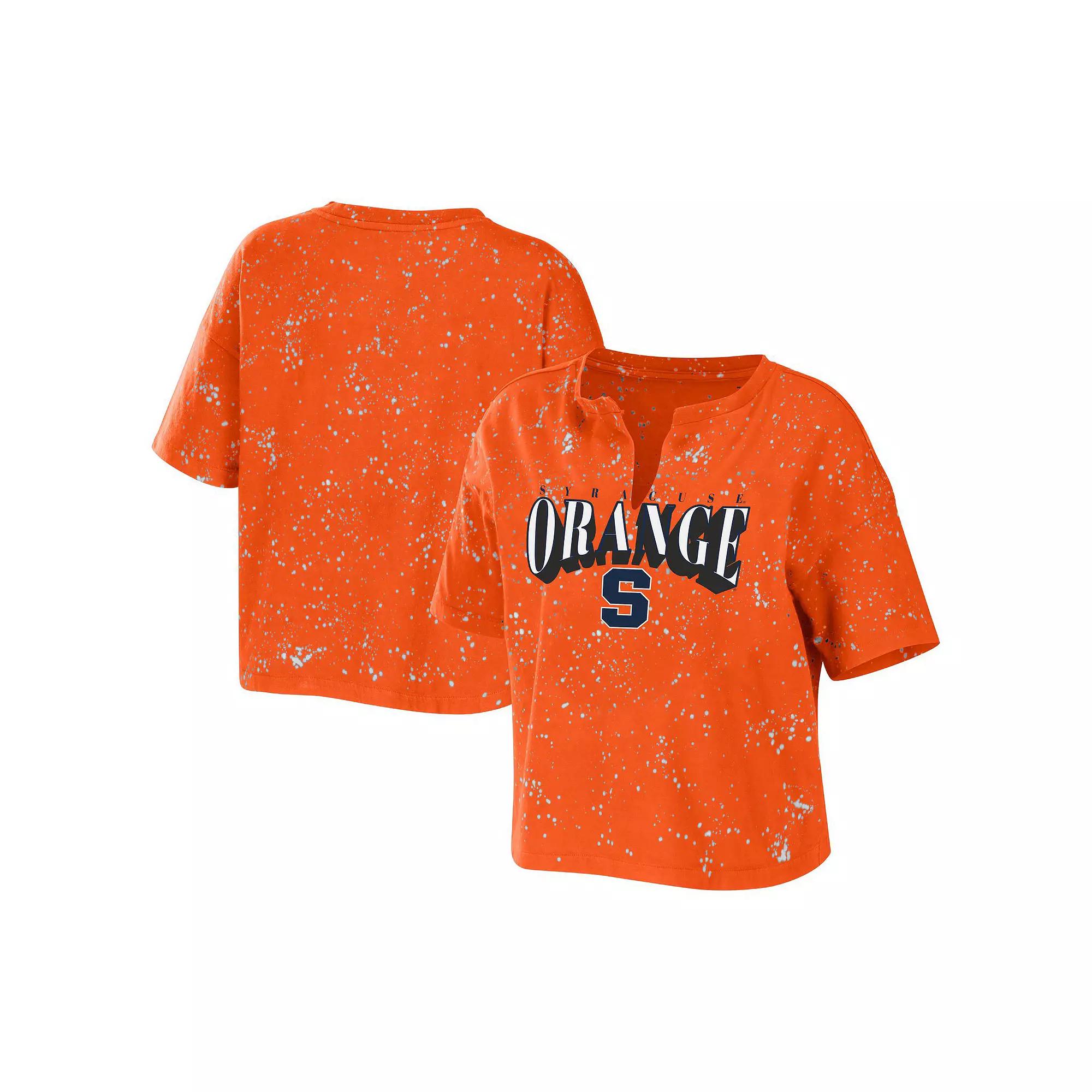 Women's WEAR by Erin Andrews Orange Syracuse Orange Bleach Wash Splatter Notch Neck T-Shirt,  Product Image