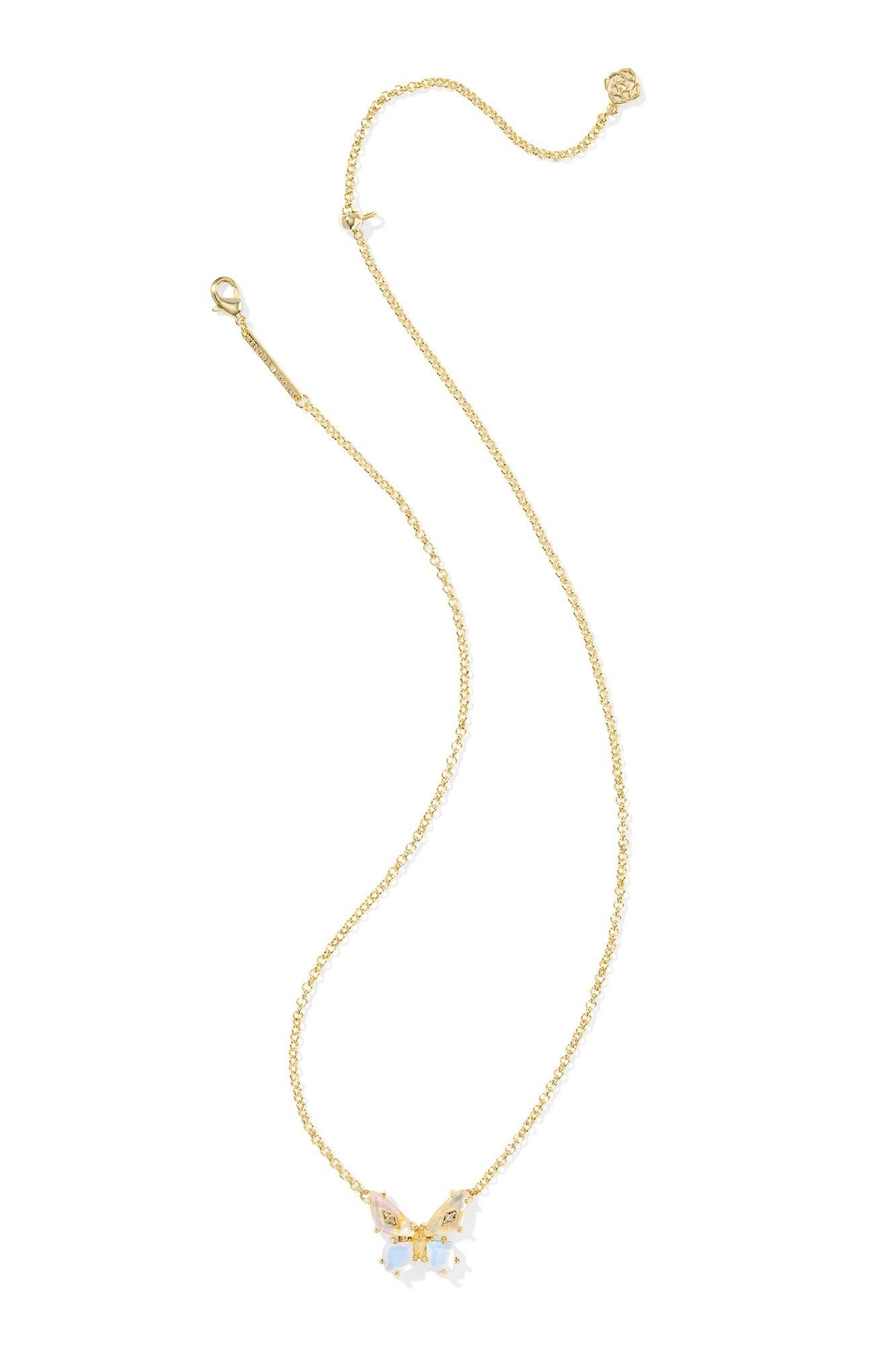 Bianca Butterfly Gold Short Pendant Necklace Iridescent White Mix Product Image