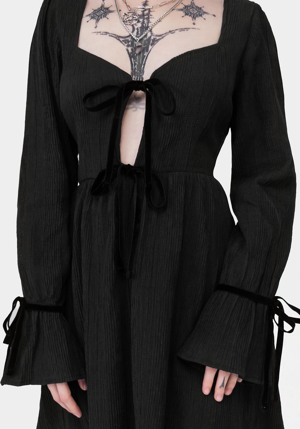 Amity Crinkle Velour Bow Mini Dress Product Image