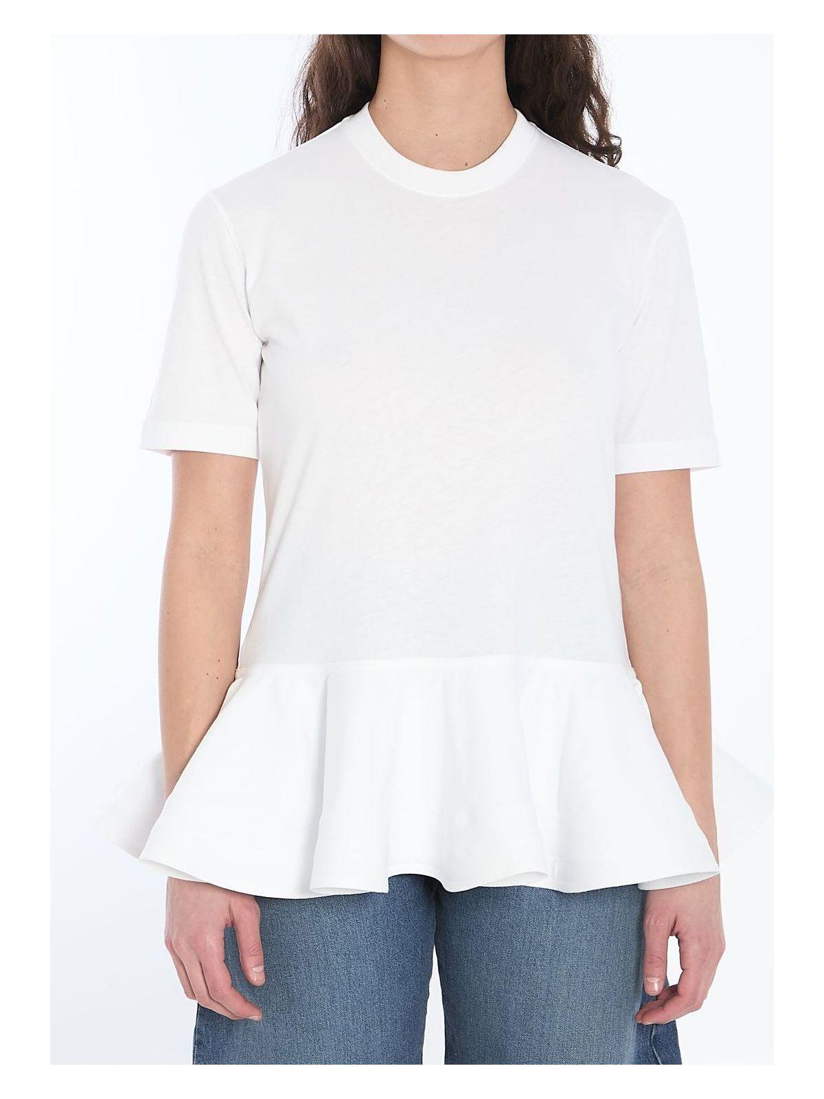 ALAÏA Oversized Poplin-trimmed Cotton-jersey Peplum T-shirt In White Product Image