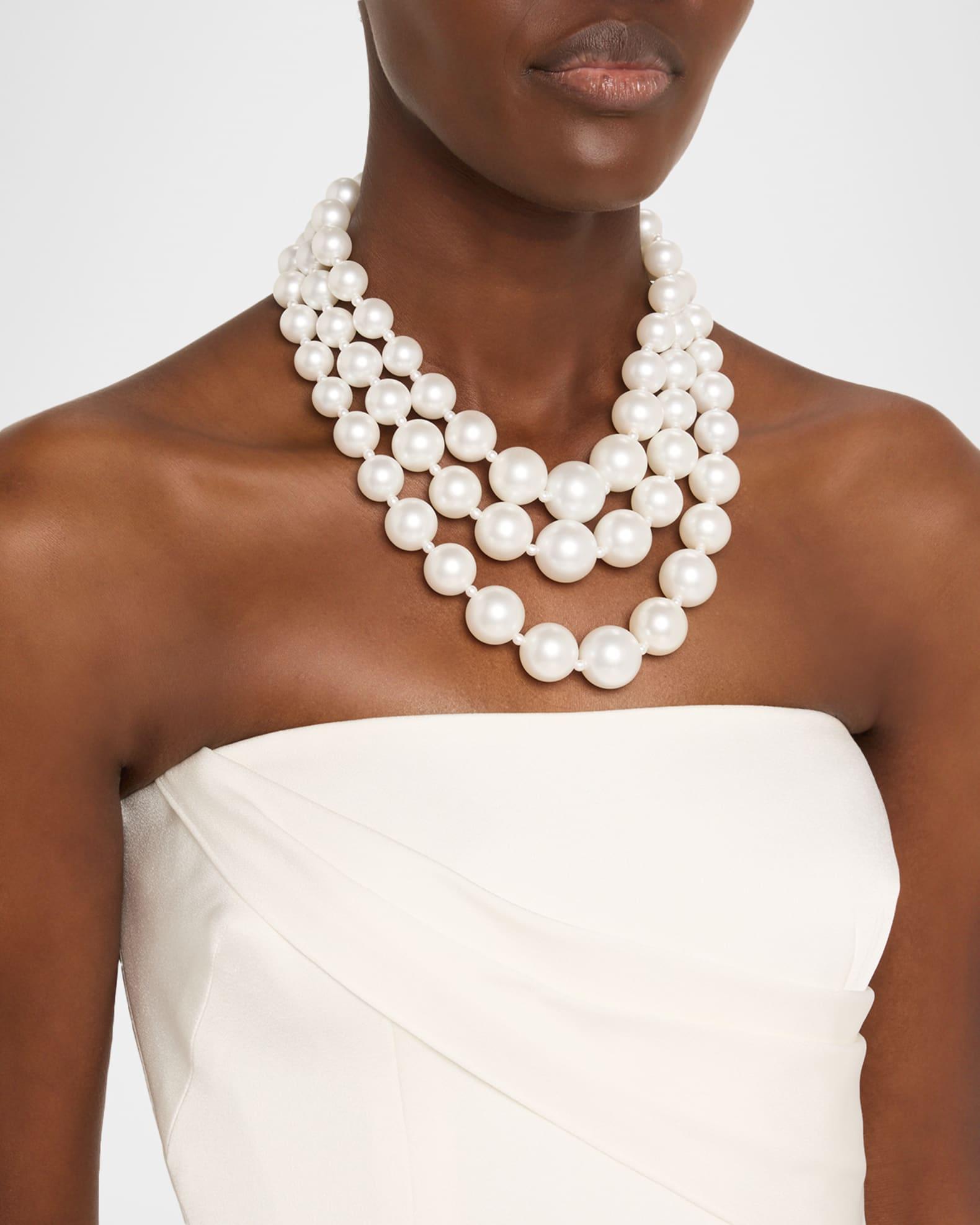 Womens Goldtone & Faux Pearls Triple-Layered Necklace Product Image