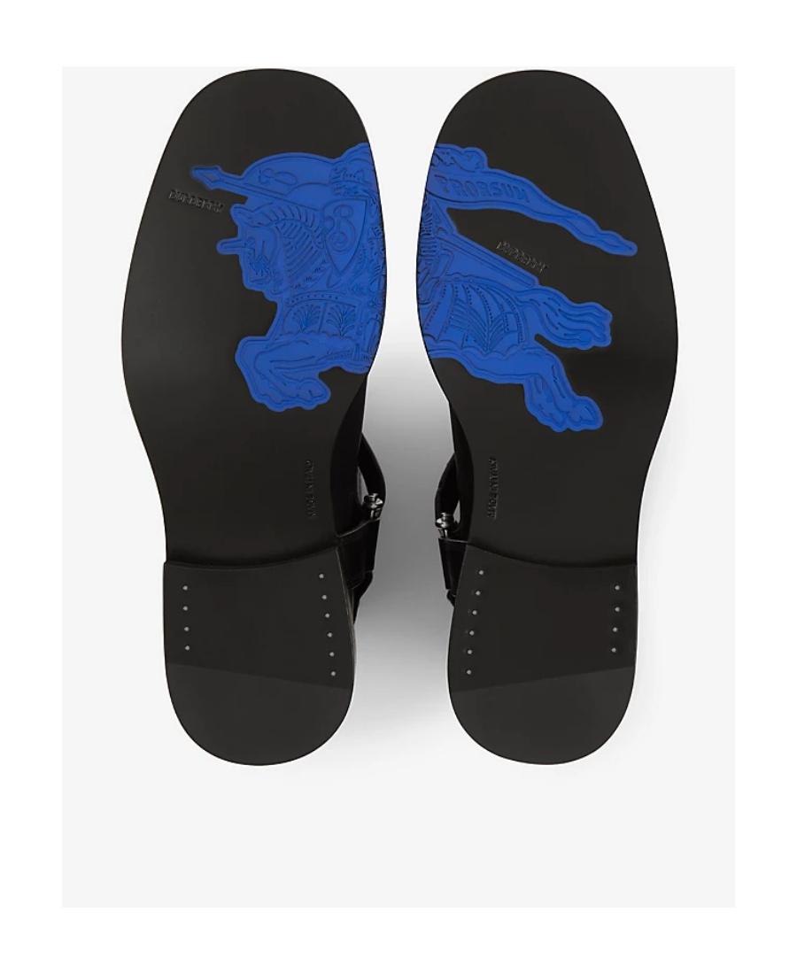 BURBERRY Women Aubergine Leather Saddle Ankle Boots In Black Product Image