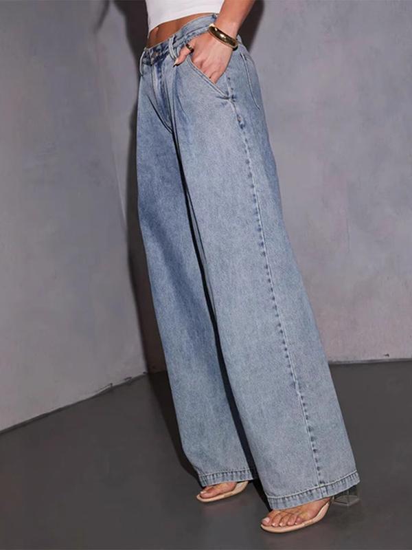Loose Wide Leg Pleated Split-Joint Jean Pants Bottoms Product Image