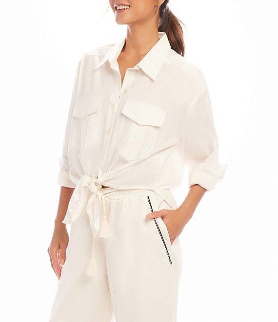 Karen Kane Point Collar Long Sleeve Tie-Front Top Product Image