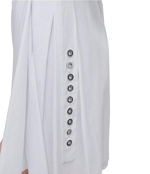 DKNY by Donna Karan Poplin Crew Neck Sleeveless Grommet Belt Sheath Dress Product Image