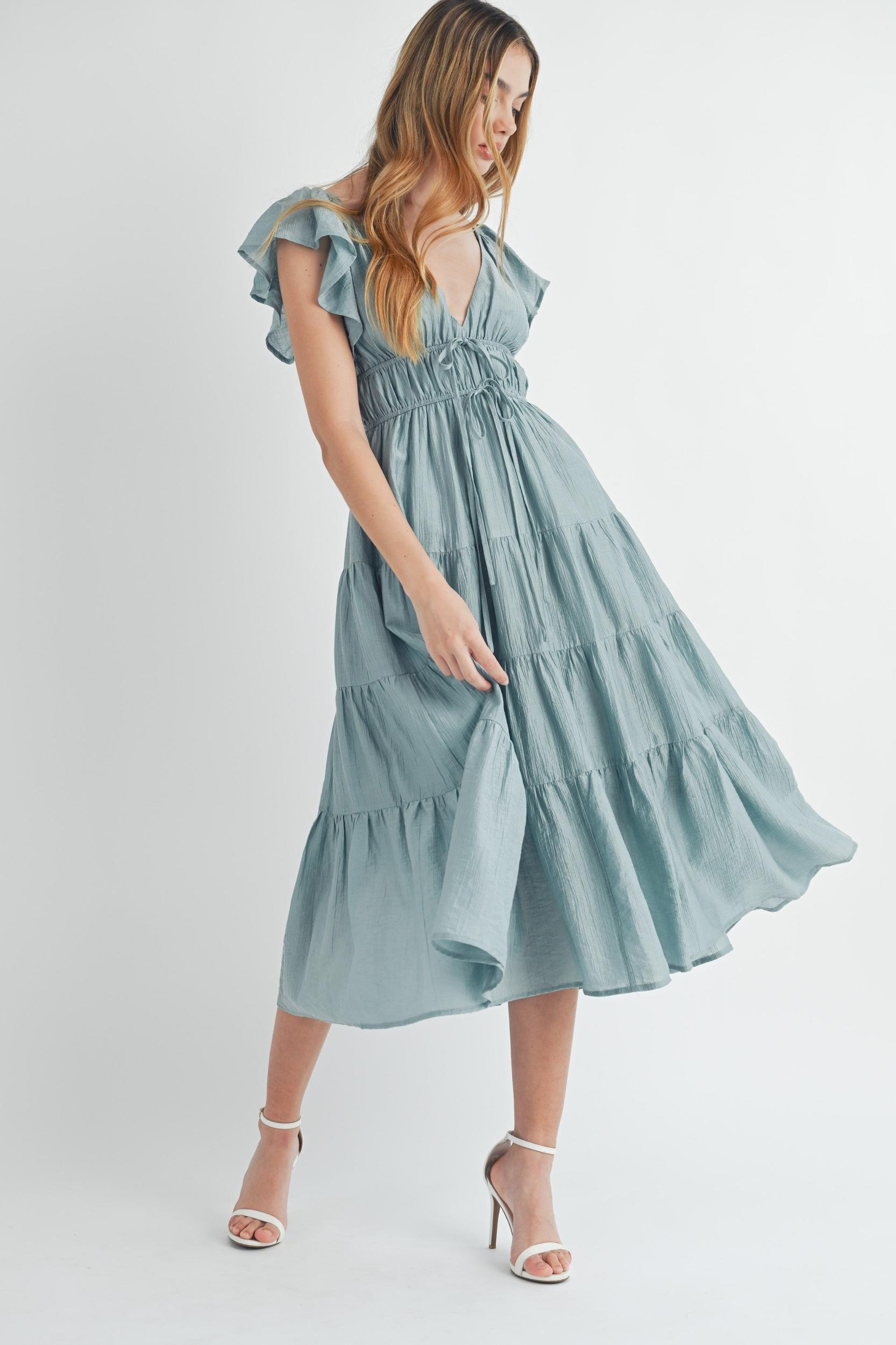 Ruffle Sleeve Summer Midi Dress Product Image