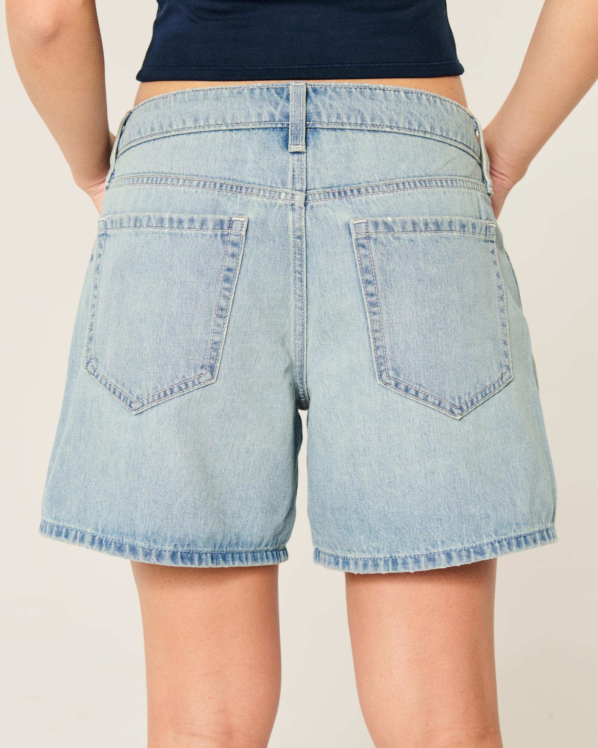Low-Rise Dark Wash Baggy Denim Shorts 5" Product Image