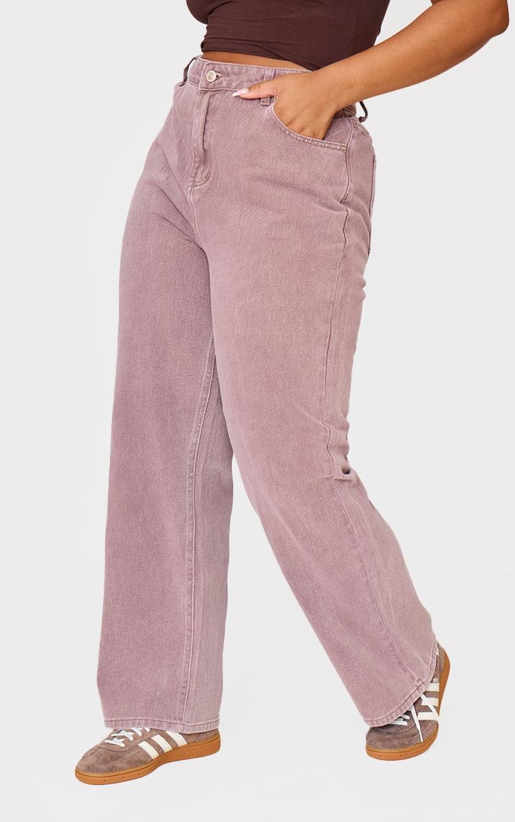 Plus Dark Mauve Washed High Waist Straight Leg Jeans Product Image