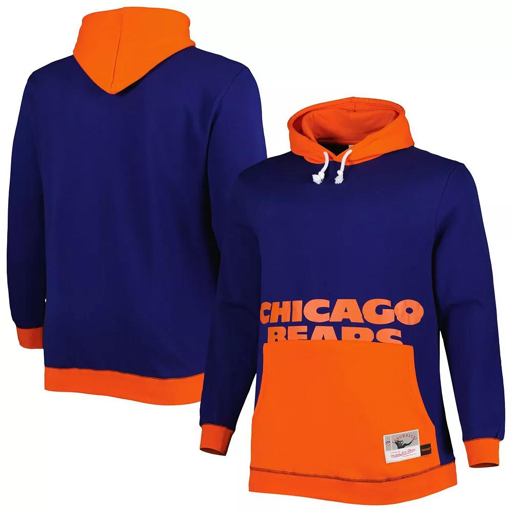 Men's Mitchell & Ness Navy/Orange Chicago Bears Big & Tall Big Face Pullover Hoodie, Size: 5XB, Blue Product Image