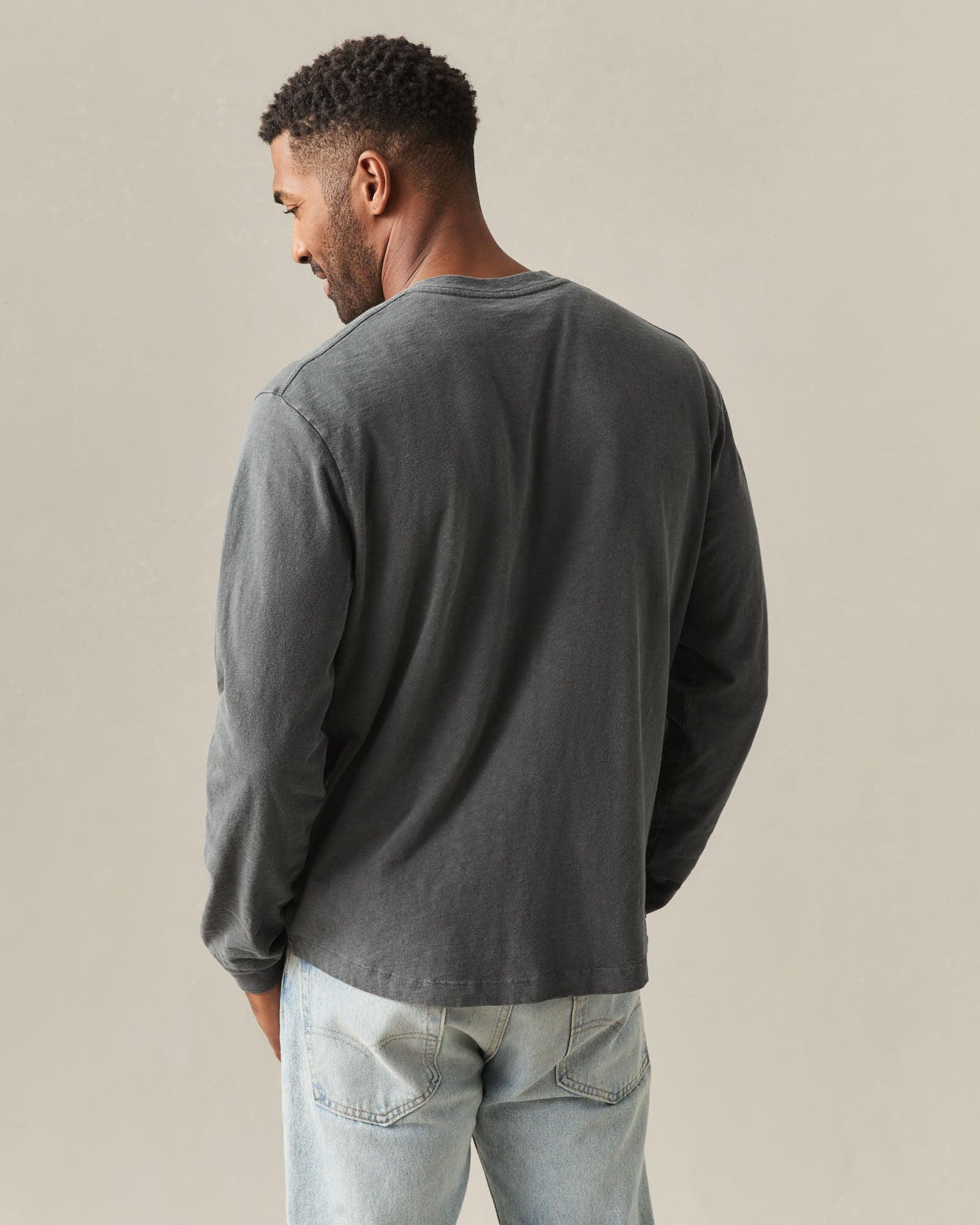 Men's Broken-In Premium Slub Long Sleeve Henley - Grey Pinstripe Product Image